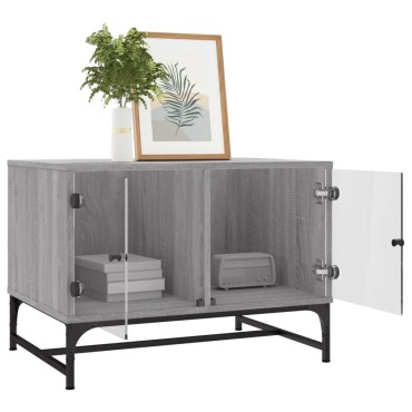 vidaXL Τραπεζάκι Σαλονιού Sonoma Γκρι 68,5x50x50cm με Γυάλινες Πόρτες 1 τεμ.