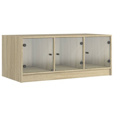 vidaXL Τραπεζάκι Σαλονιού Sonoma Δρυς 102x50x42cm με Γυάλινες Πόρτες 1 τεμ.