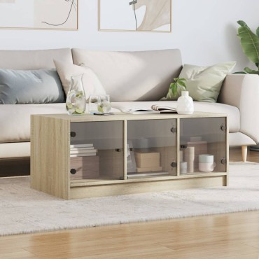 vidaXL Τραπεζάκι Σαλονιού Sonoma Δρυς 102x50x42cm με Γυάλινες Πόρτες 1 τεμ.