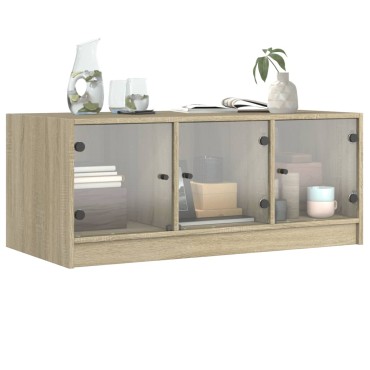vidaXL Τραπεζάκι Σαλονιού Sonoma Δρυς 102x50x42cm με Γυάλινες Πόρτες 1 τεμ.