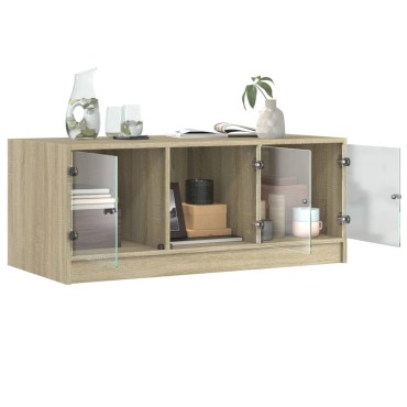 vidaXL Τραπεζάκι Σαλονιού Sonoma Δρυς 102x50x42cm με Γυάλινες Πόρτες 1 τεμ.