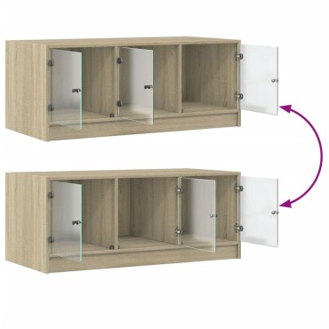vidaXL Τραπεζάκι Σαλονιού Sonoma Δρυς 102x50x42cm με Γυάλινες Πόρτες 1 τεμ.