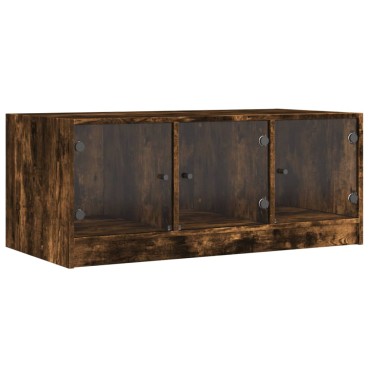 vidaXL Τραπεζάκι Σαλονιού Καπνιστή Δρυς 102x50x42cm με Γυάλινες Πόρτες 1 τεμ.
