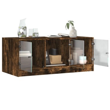 vidaXL Τραπεζάκι Σαλονιού Καπνιστή Δρυς 102x50x42cm με Γυάλινες Πόρτες 1 τεμ.