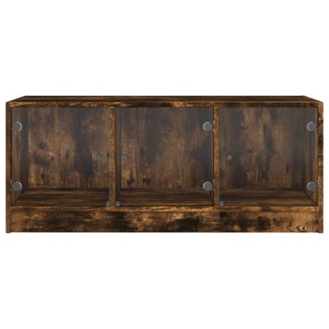 vidaXL Τραπεζάκι Σαλονιού Καπνιστή Δρυς 102x50x42cm με Γυάλινες Πόρτες 1 τεμ.