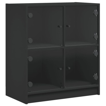 vidaXL Βοηθητικό Ντουλάπι Μαύρο 68x37x75,5cm με Γυάλινες Πόρτες 1 τεμ.