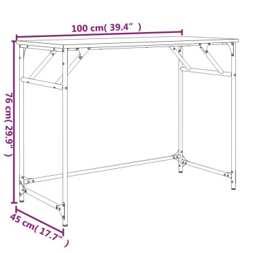 vidaXL Γραφείο Καφέ Δρυς 100x45x76cm Επ. Ξύλο/Ατσάλι Ηλ. Βαφή Πούδρας 1 τεμ.