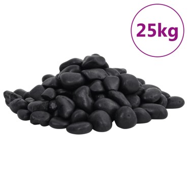 vidaXL Βότσαλα Γυαλισμένα Μαύρα 25 κ. 2-5 εκ.