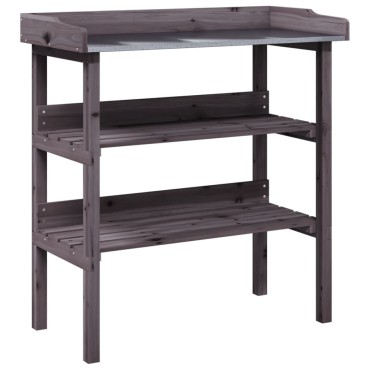 vidaXL Τραπέζι Φυτών με Ράφια Γκρι 78x38x82,5εκ. από Μασίφ Ξύλο Ελάτης