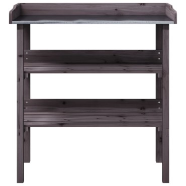 vidaXL Τραπέζι Φυτών με Ράφια Γκρι 78x38x82,5εκ. από Μασίφ Ξύλο Ελάτης