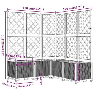 vidaXL Ζαρντινιέρα Κήπου με Καφασωτό Καφέ 120 x 120 x 136 εκ. από PP