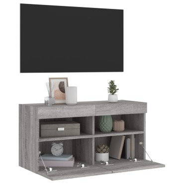 vidaXL Έπιπλο Τοίχου Τηλεόρασης με LED Γκρι Sonoma 80x30x40cm