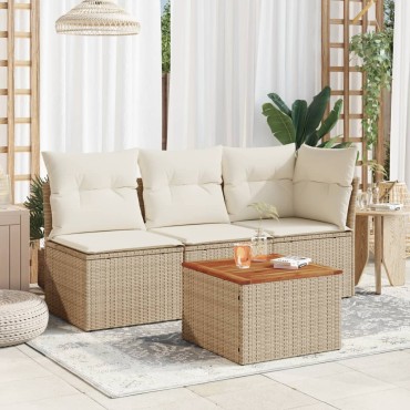 vidaXL Τραπέζι Κήπου Μπεζ 55x55x37cm Συνθετικό Ρατάν / Ξύλο Ακακίας 1 τεμ.