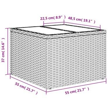 vidaXL Τραπέζι Κήπου με Γυάλινη Επιφάνεια Μπεζ 55x55x37cm Συνθ Ρατάν 1 τεμ.