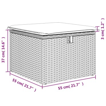 vidaXL Υποπόδιο Κήπου Μπεζ 55x55x37cm Συνθετικό Ρατάν με Μαξιλάρι 1 τεμ.