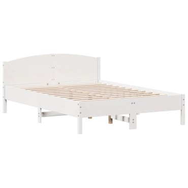vidaXL Σκελετός Κρεβ. Χωρίς Στρώμα Λευκό 140x200cm Μασίφ Πεύκο 1 τεμ. - Διπλό