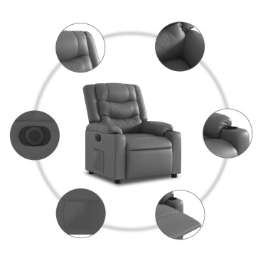 vidaXL Πολυθρόνα Ηλεκτρική Ανακλινόμενη Γκρι από Συνθετικό Δέρμα 77x93x99cm 1 τεμ.