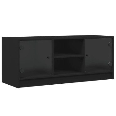 vidaXL Έπιπλο Τηλεόρασης Μαύρο 102x37x42cm με Γυάλινες Πόρτες