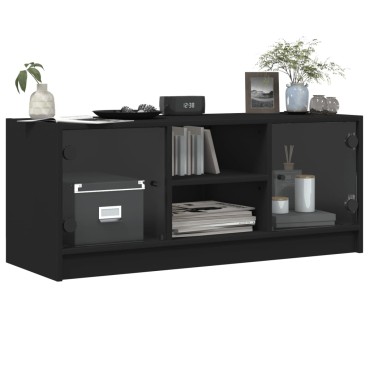 vidaXL Έπιπλο Τηλεόρασης Μαύρο 102x37x42cm με Γυάλινες Πόρτες