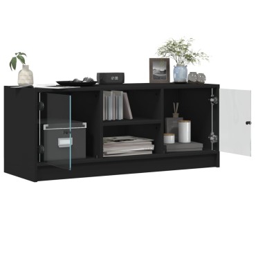 vidaXL Έπιπλο Τηλεόρασης Μαύρο 102x37x42cm με Γυάλινες Πόρτες