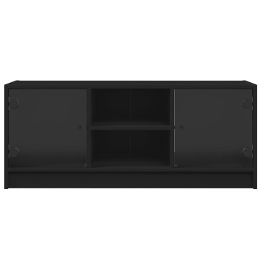 vidaXL Έπιπλο Τηλεόρασης Μαύρο 102x37x42cm με Γυάλινες Πόρτες