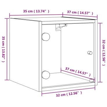 vidaXL Κομοδίνο Καφέ Δρυς 35x37x35cm με Γυάλινη Πόρτα 1 τεμ.