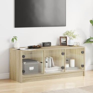 vidaXL Έπιπλο Τηλεόρασης Sonoma Δρυς 102x37x42cm με Γυάλινες Πόρτες