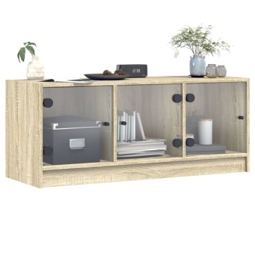 vidaXL Έπιπλο Τηλεόρασης Sonoma Δρυς 102x37x42cm με Γυάλινες Πόρτες