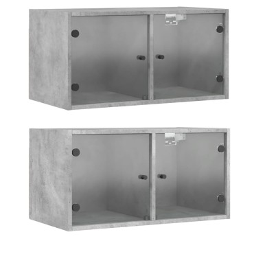 vidaXL Κομοδίνα 2 τεμ. Γκρι Σκυρ. 68,5x37x35cm με Γυάλινες Πόρτες