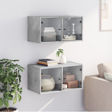 vidaXL Κομοδίνα 2 τεμ. Γκρι Σκυρ. 68,5x37x35cm με Γυάλινες Πόρτες