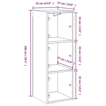 vidaXL Ντουλάπι Τοίχου Λευκό 35x37x100cm με Γυάλινες Πόρτες 1 τεμ.