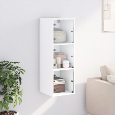vidaXL Ντουλάπι Τοίχου Λευκό 35x37x100cm με Γυάλινες Πόρτες 1 τεμ.