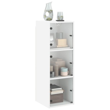 vidaXL Ντουλάπι Τοίχου Λευκό 35x37x100cm με Γυάλινες Πόρτες 1 τεμ.