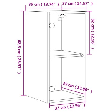 vidaXL Ντουλάπι Τοίχου Λευκό 35x37x68,5cm με Γυάλινες Πόρτες 1 τεμ.