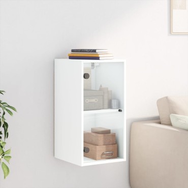 vidaXL Ντουλάπι Τοίχου Λευκό 35x37x68,5cm με Γυάλινες Πόρτες 1 τεμ.