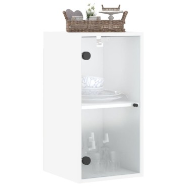 vidaXL Ντουλάπι Τοίχου Λευκό 35x37x68,5cm με Γυάλινες Πόρτες 1 τεμ.