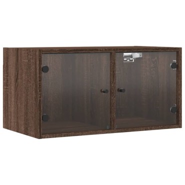 vidaXL Κομοδίνα 2 τεμ. Καφέ Δρυς 68,5x37x35cm με Γυάλινες Πόρτες