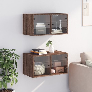 vidaXL Κομοδίνα 2 τεμ. Καφέ Δρυς 68,5x37x35cm με Γυάλινες Πόρτες