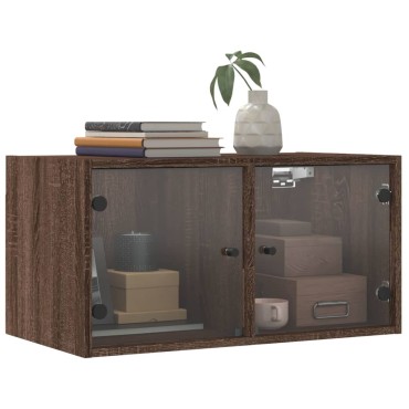vidaXL Κομοδίνα 2 τεμ. Καφέ Δρυς 68,5x37x35cm με Γυάλινες Πόρτες