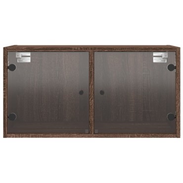 vidaXL Κομοδίνα 2 τεμ. Καφέ Δρυς 68,5x37x35cm με Γυάλινες Πόρτες