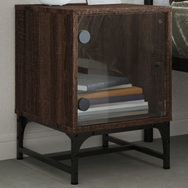 vidaXL Κομοδίνα 2 τεμ. Καφέ Δρυς 35x37x50cm με Γυάλινες Πόρτες