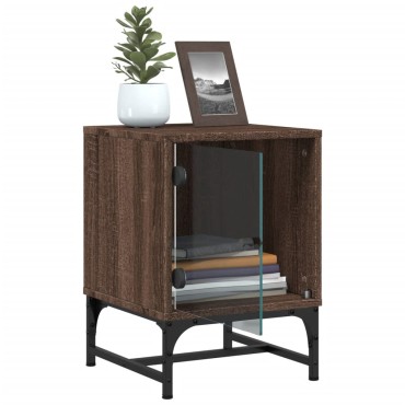 vidaXL Κομοδίνα 2 τεμ. Καφέ Δρυς 35x37x50cm με Γυάλινες Πόρτες