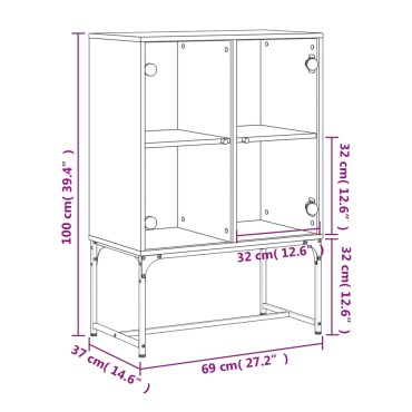 vidaXL Βοηθητικό Ντουλάπι Λευκό 69x37x100cm με Γυάλινες Πόρτες 1 τεμ.