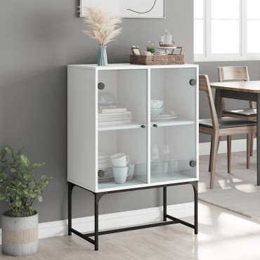 vidaXL Βοηθητικό Ντουλάπι Λευκό 69x37x100cm με Γυάλινες Πόρτες 1 τεμ.
