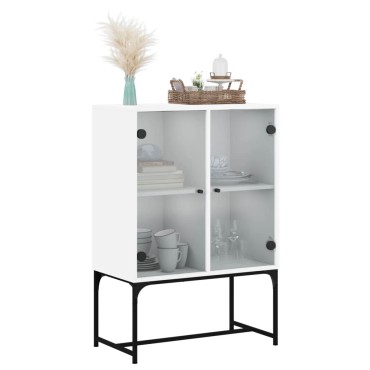 vidaXL Βοηθητικό Ντουλάπι Λευκό 69x37x100cm με Γυάλινες Πόρτες 1 τεμ.