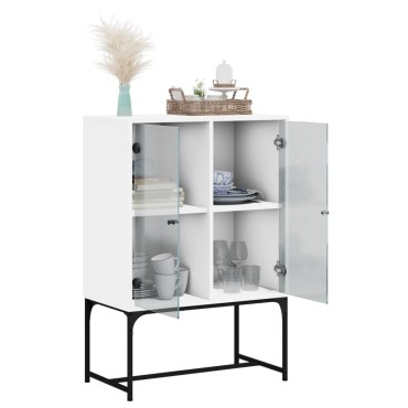 vidaXL Βοηθητικό Ντουλάπι Λευκό 69x37x100cm με Γυάλινες Πόρτες 1 τεμ.