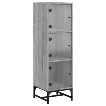 vidaXL Ντουλάπι Γκρι Sonoma 35x37x120cm με Γυάλινες Πόρτες 1 τεμ.
