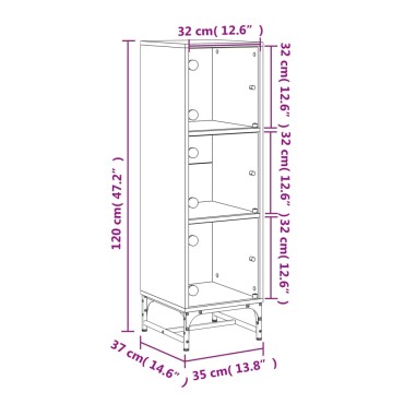 vidaXL Ντουλάπι Γκρι Sonoma 35x37x120cm με Γυάλινες Πόρτες 1 τεμ.