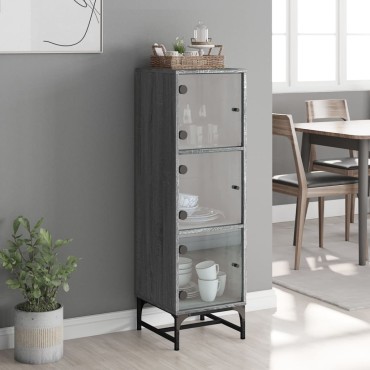 vidaXL Ντουλάπι Γκρι Sonoma 35x37x120cm με Γυάλινες Πόρτες 1 τεμ.
