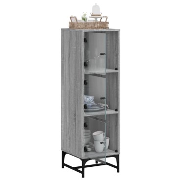vidaXL Ντουλάπι Γκρι Sonoma 35x37x120cm με Γυάλινες Πόρτες 1 τεμ.